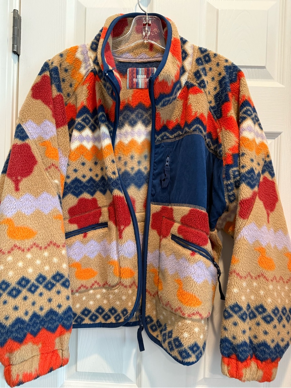 Urban Outfittters Women’s Multicolor Patterned Fleece Jacket - Navy Trim - Picture 2 of 5